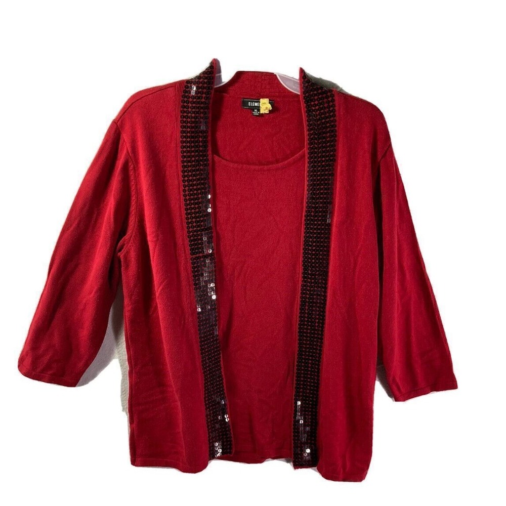 Elementz Cardigan Shirt Sweater Size XL Sequin Cotton Blend‎ Sequins 3/4 Red